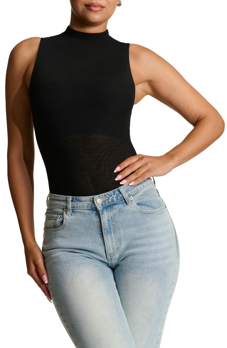 Naked Wardrobe Funnel Neck Mesh Bodysuit, Main, color, 
