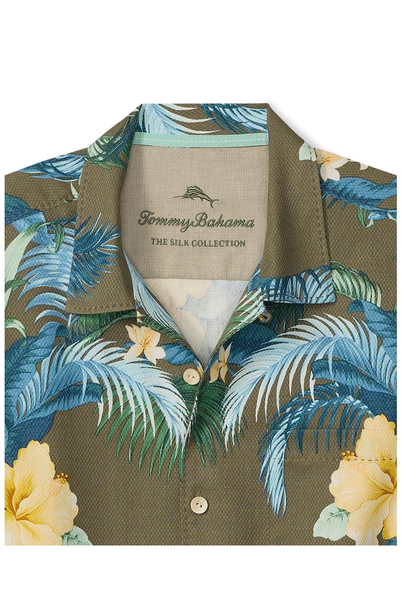Pineapple Petals Floral Silk Camp Shirt, Alternate, color, BLUE ASH