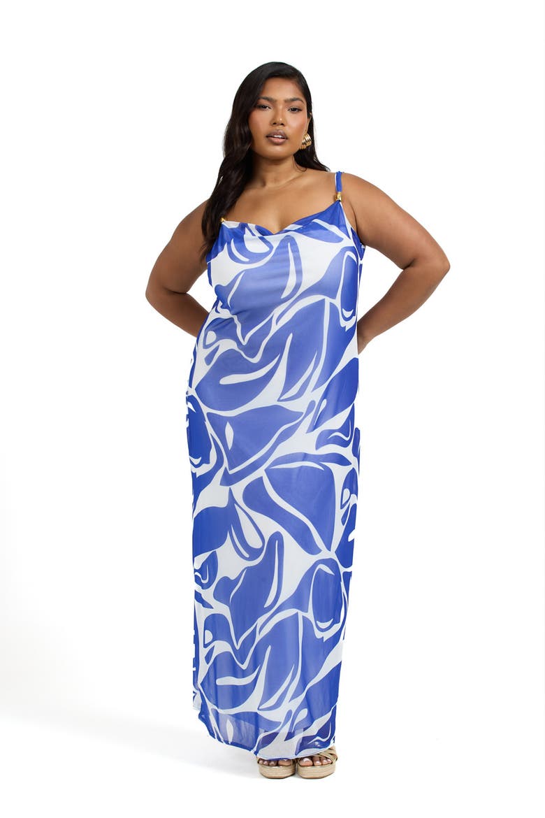 Elegant Patterned Maxi Dress, Alternate, color, Blue
