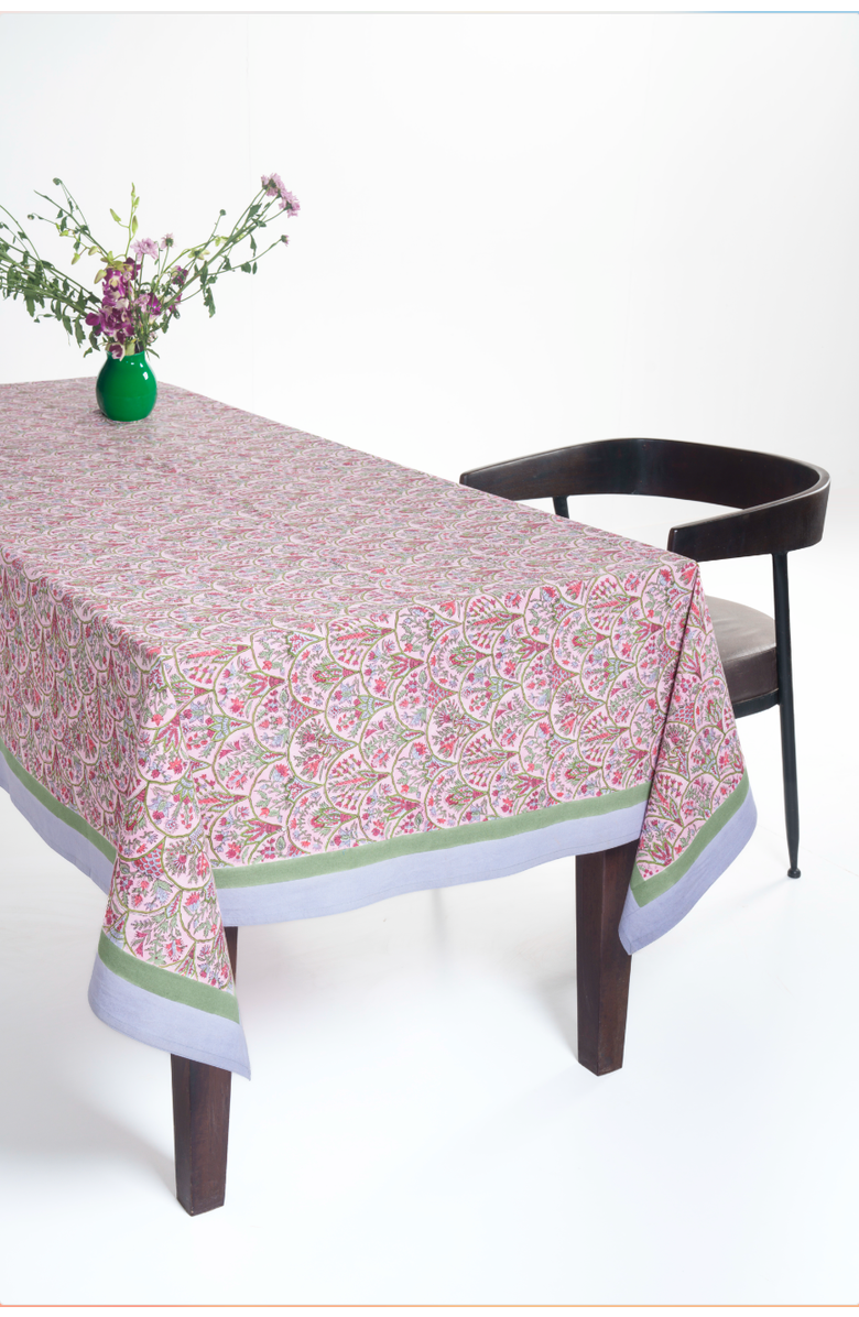 Inner Child Pink Arch Blockprint Tablecloth, Alternate, color, 70X120