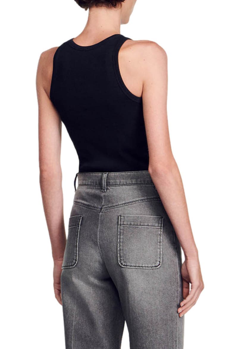 Embroidered vest top, Alternate, color, BLACK