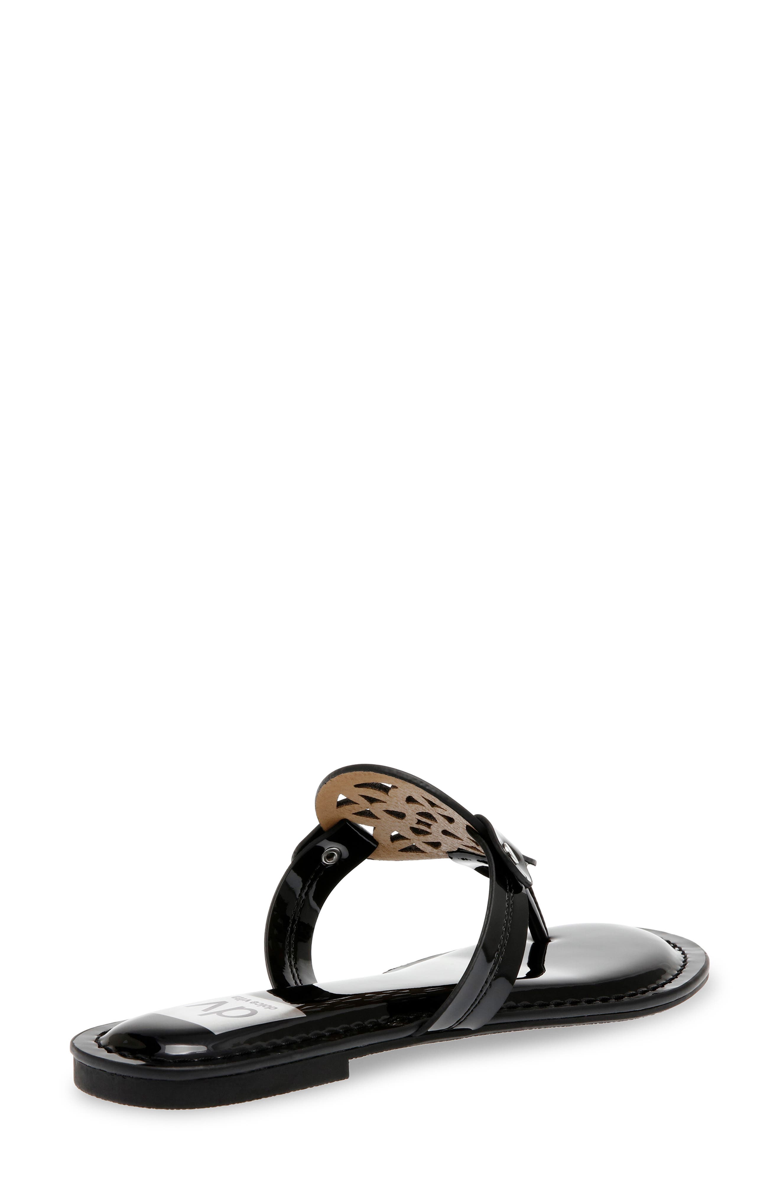 Gotie Laser Cut Studded Thong Sandal, Alternate, color, BLACK PATENT