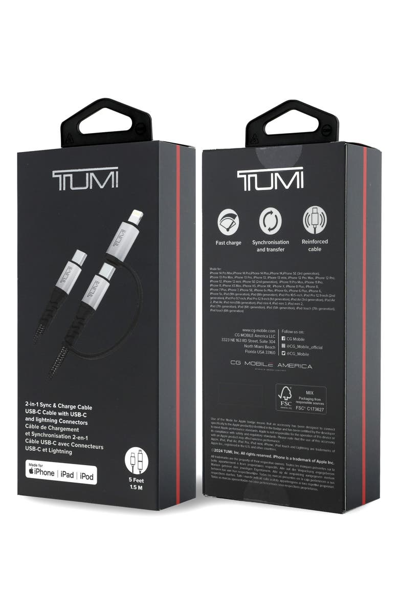 TUMI 2-in-1 Sync & Charge Cable Set, Alternate, color, Black