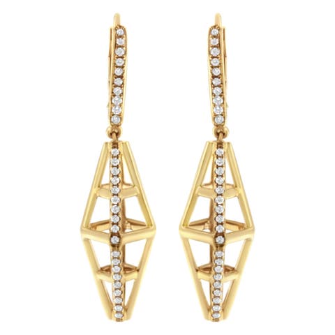 14K Yellow Gold 5/8 Cttw Diamond Geometrical Pillar Drop and Dangle Earrings
