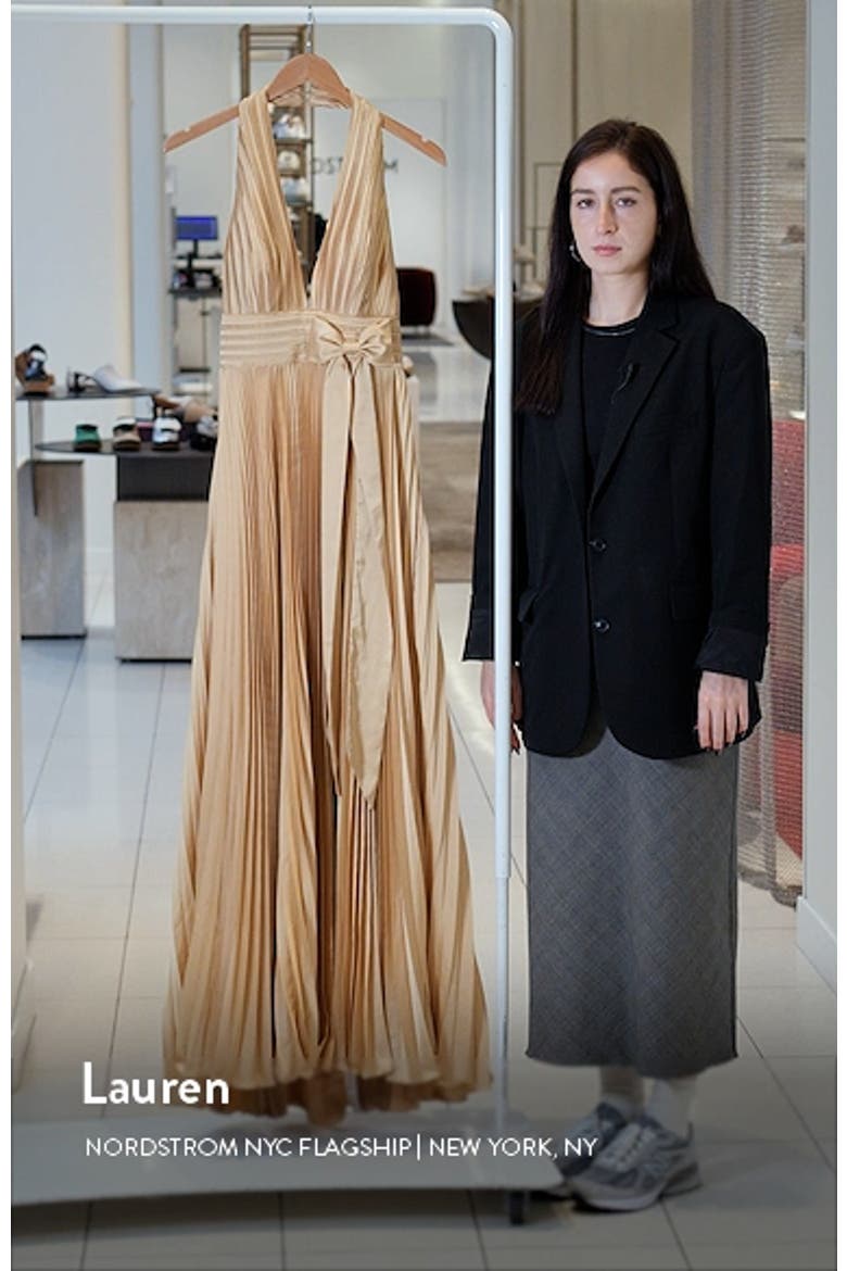 Pleated Halter Neck Satin Gown video