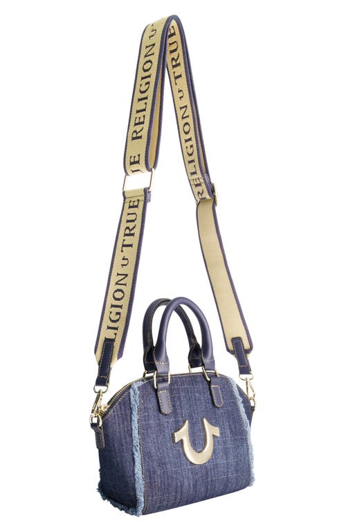 TRUE RELIGION TRUE RELIGION FRAYED DENIM HORSESHOE SATCHEL BAG
