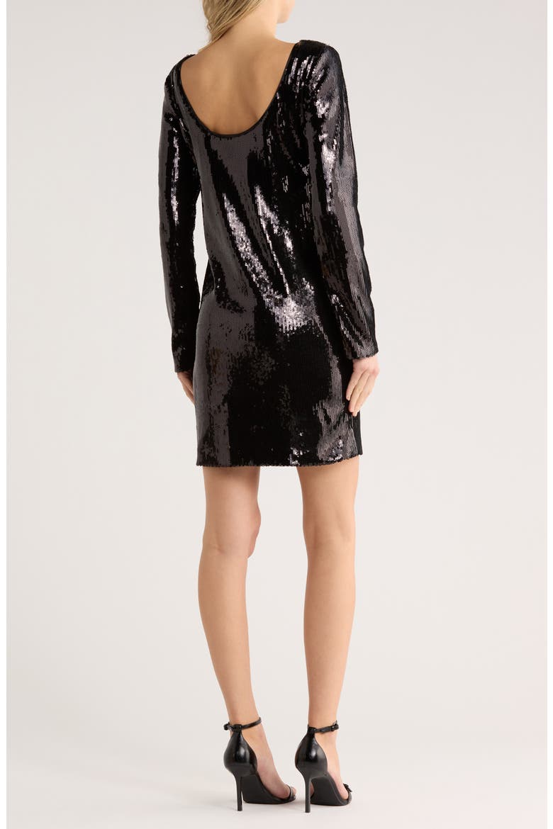 Emaxa Sequin Long Sleeve Minidress, Alternate, color, BLACK