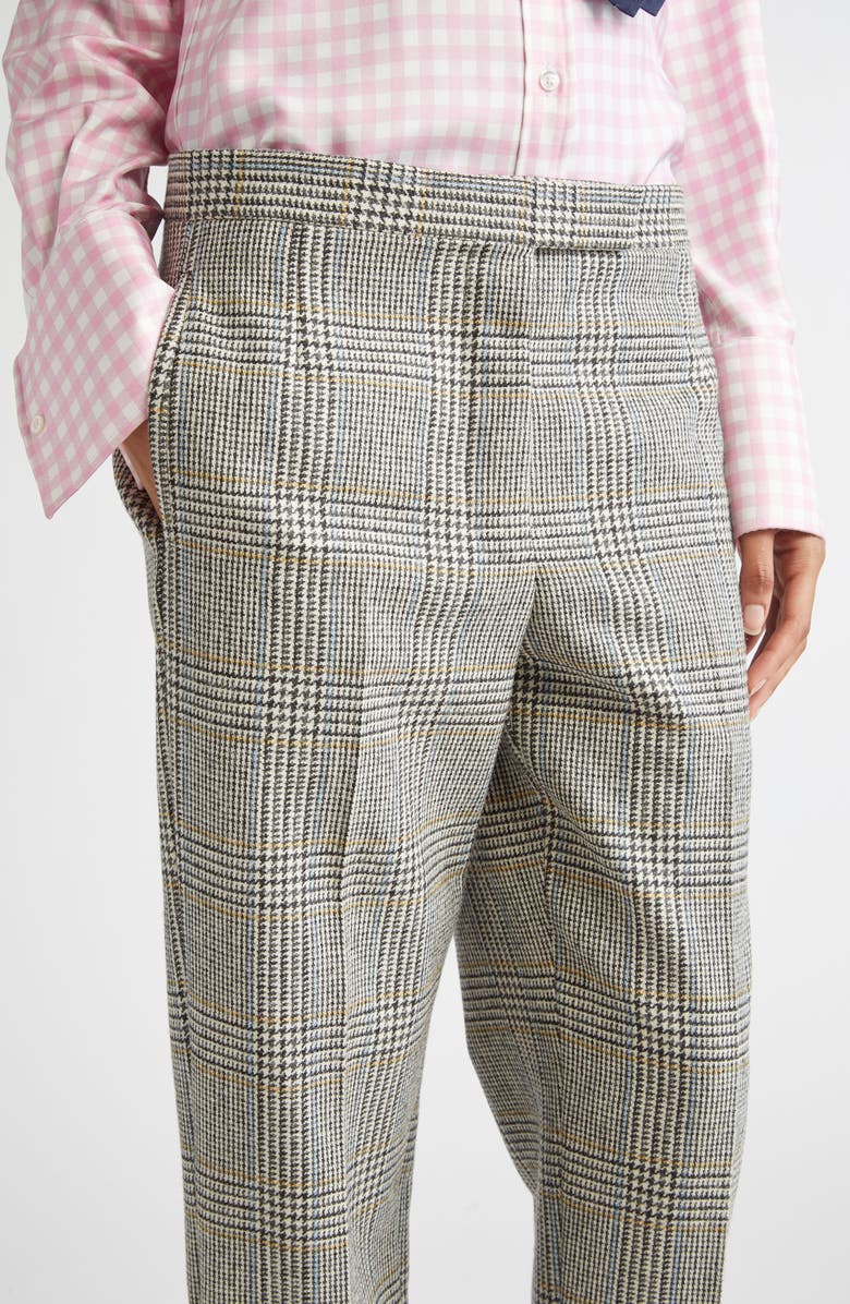 Thom Browne Pow Glen Plaid Hunting Tweed Crop Backstrap Trousers, Alternate, color, Black/ White