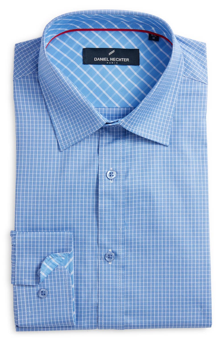 DANIEL HECHTER Trim Fit Small Windowpane Check Cotton Dress Shirt, Alternate, color,