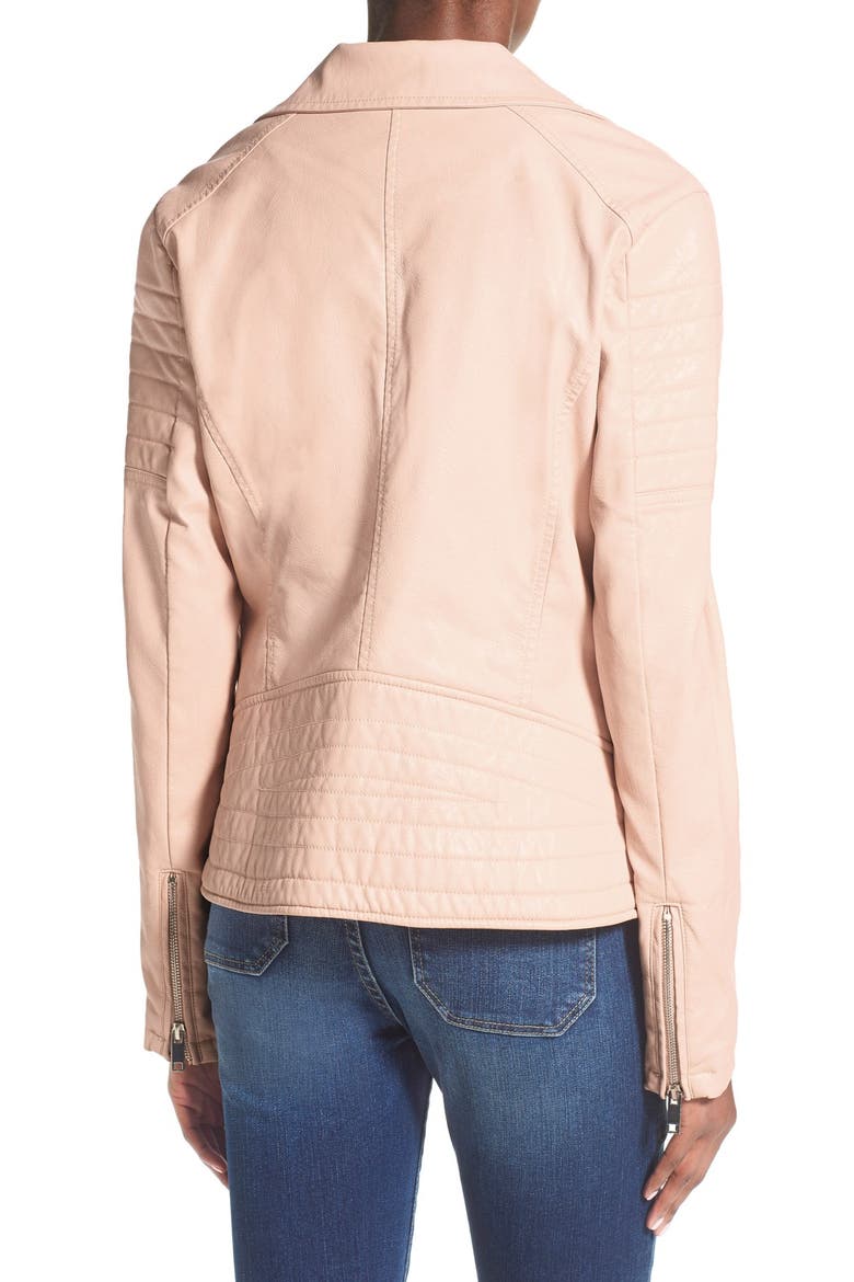 Faux Leather Quilted Sleeve Moto Jacket, Alternate, color, PINK