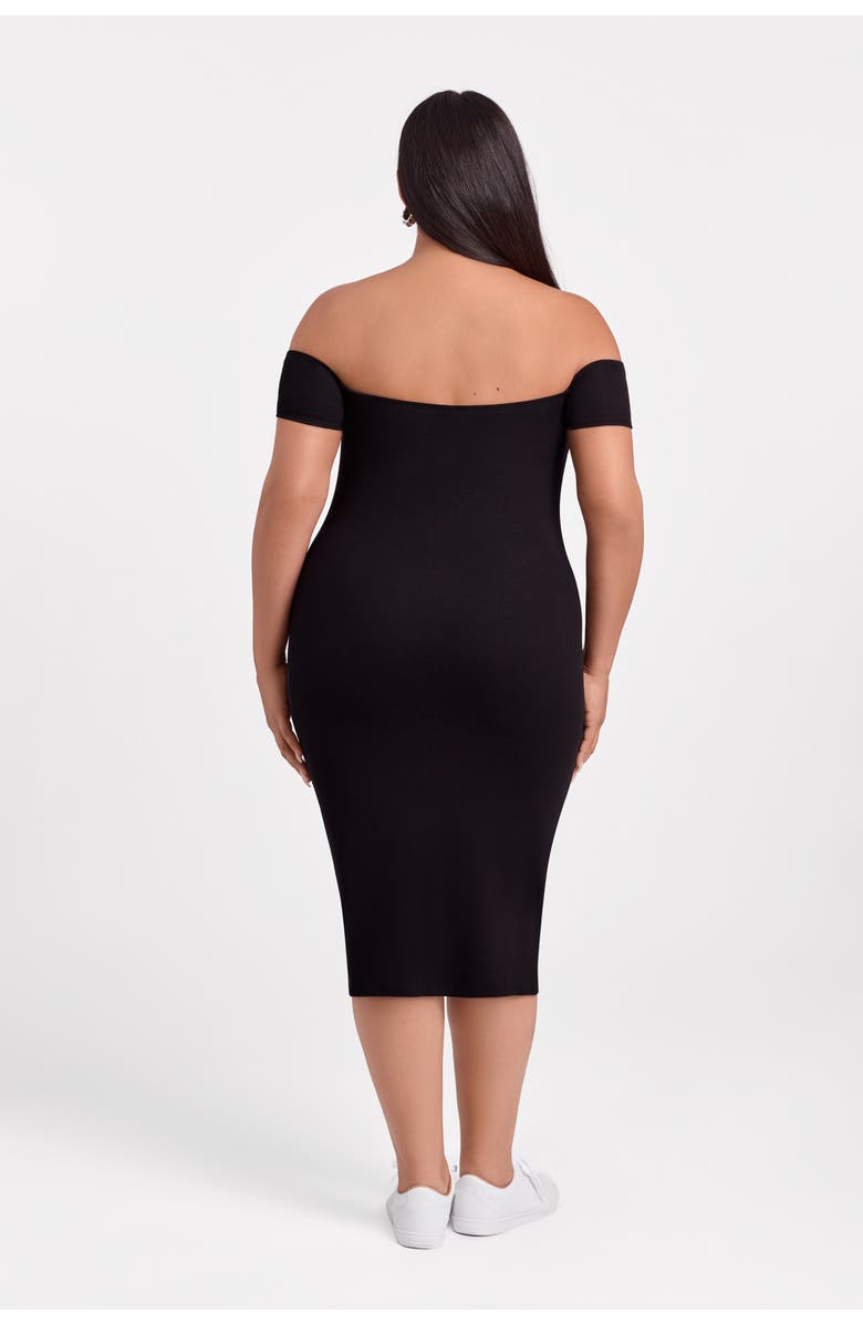 S3 Apparel Sculpting Shapewear Rib Straight Neck Off The Shoulder Midi Dress, Alternate, color, Onyx Black Rib