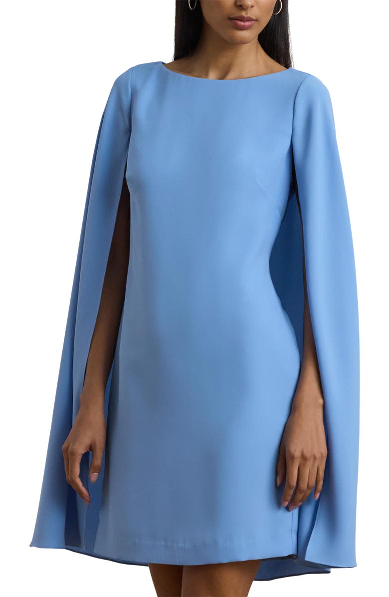 Ralph Lauren Georgette Cocktail Cape Dress, Alternate, color, Sky Blue