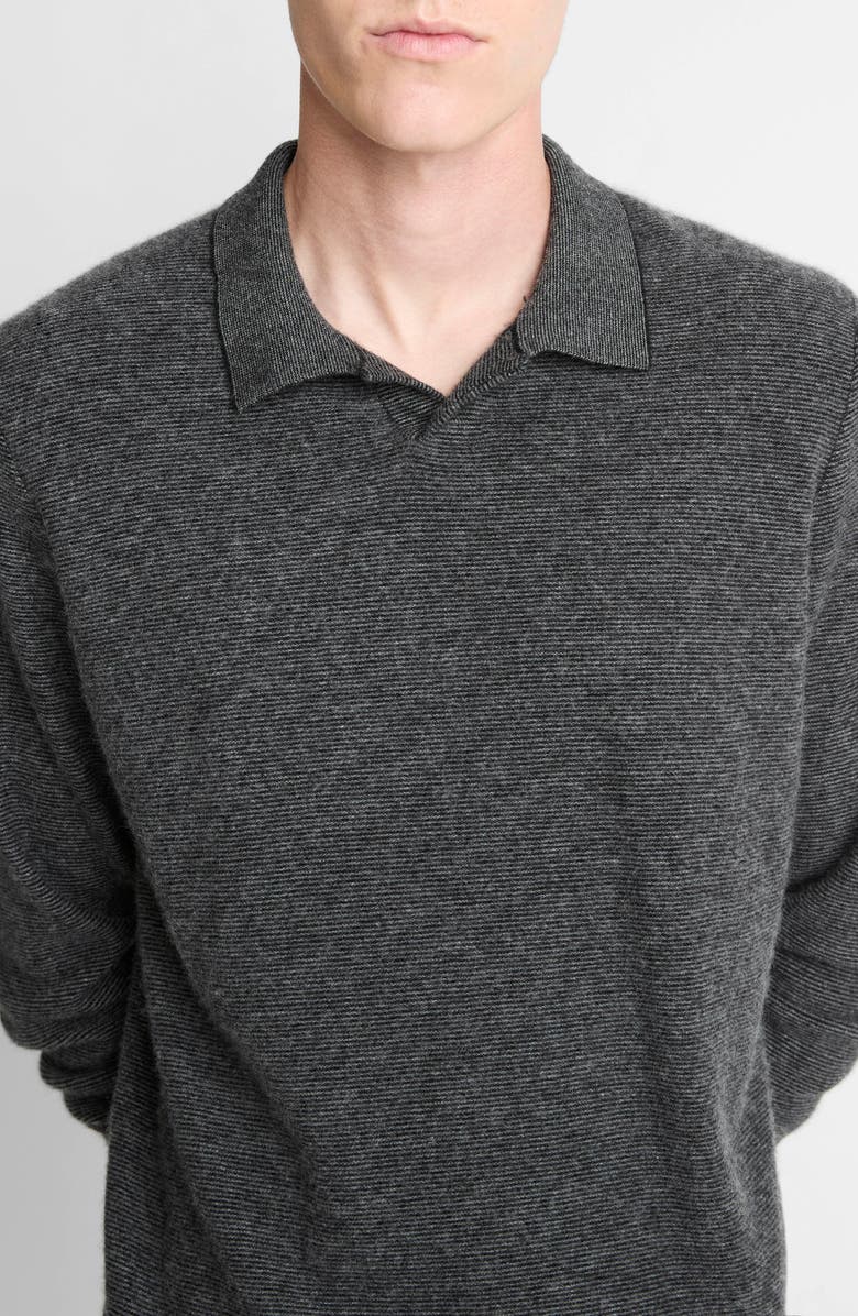 Vince Boiled Cashmere Johnny Collar Sweater, Alternate, color, Black/ Medium Heather Grey