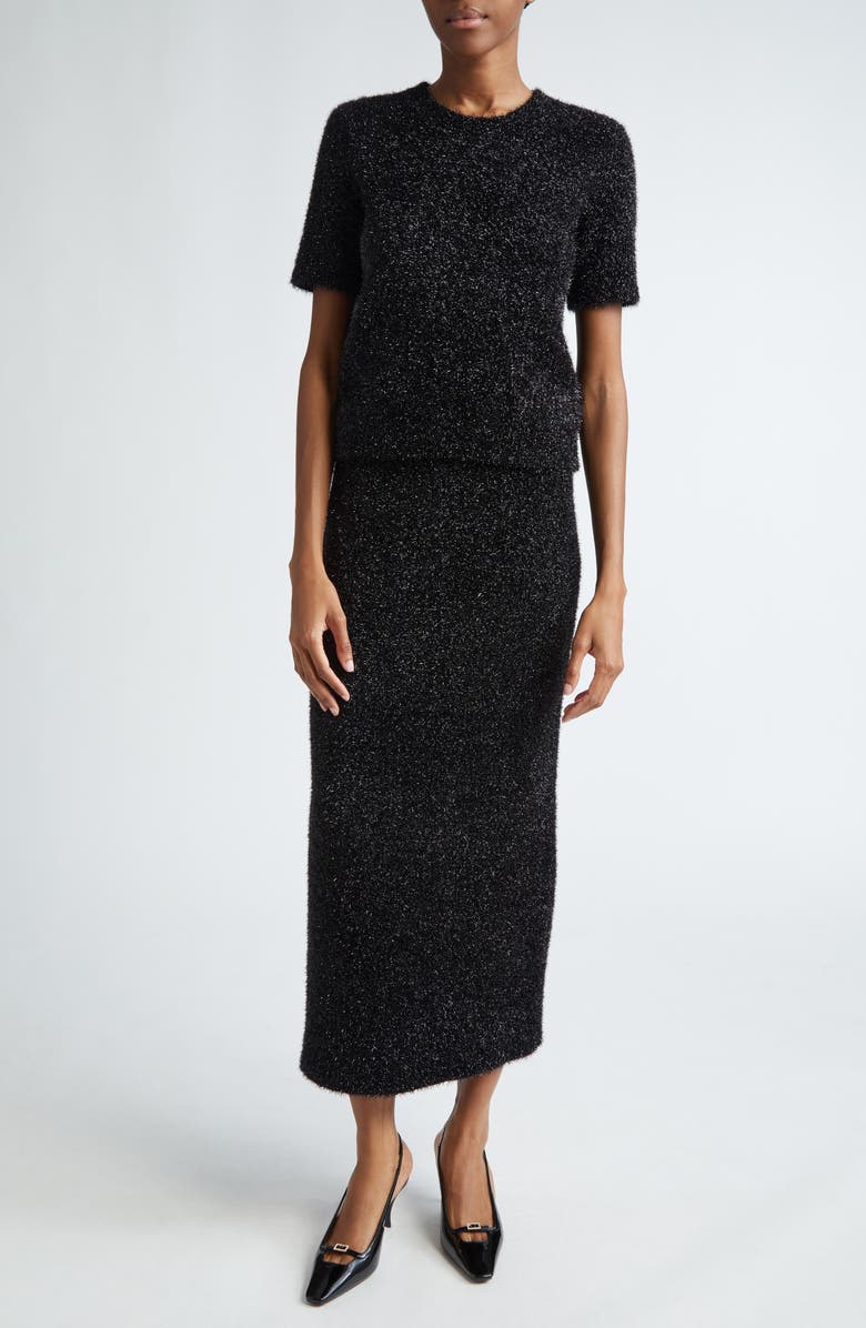Lela Rose Tinsel Sweater Skirt, Alternate, color, Black