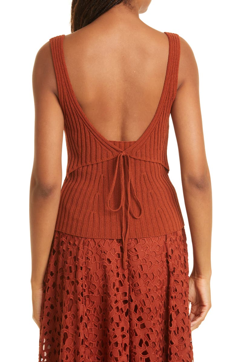 Vince Rib Tie Back Cotton Blend Tank Top, Alternate, color, Rust Amber