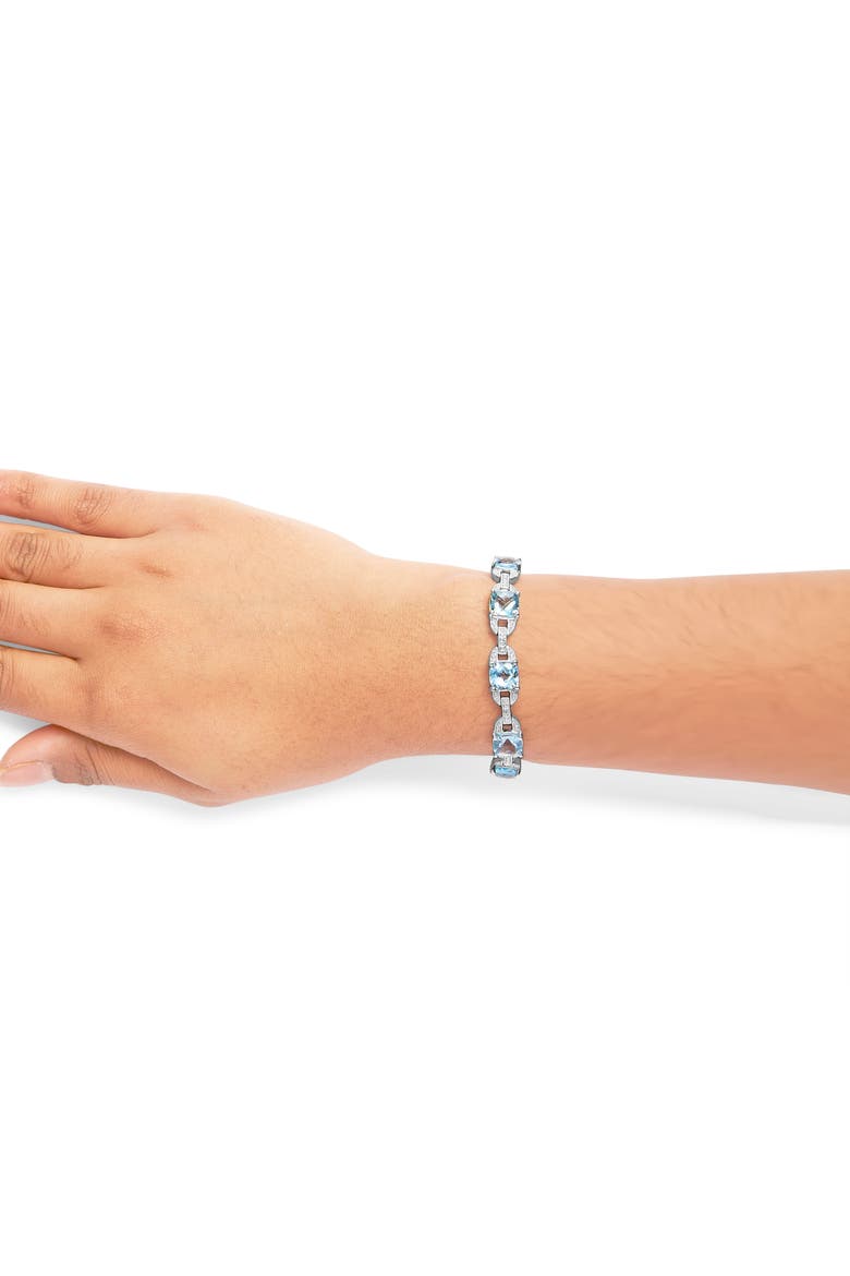 Silver 7x7 mm Cushion Cut Blue Topaz and Diamond Accent Tennis Bracelet, Alternate, color, Blue Topaz