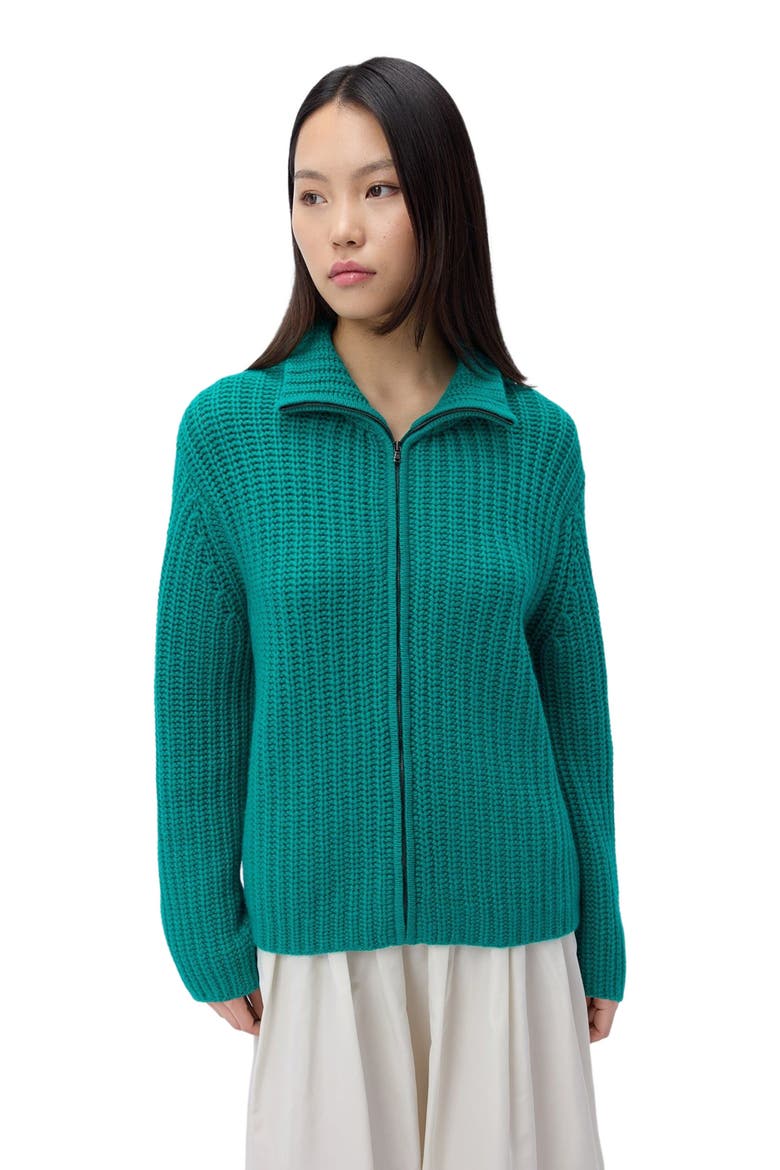 Chunky Cashmere Cardigan with Zipper, Main, color, dynasty green