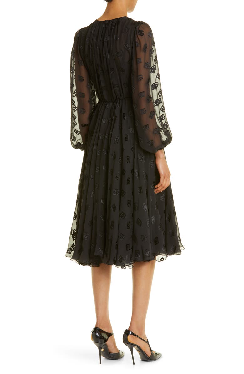 Dolce&Gabbana Logo Jacquard Long Sleeve Chiffon Dress, Alternate, color, 