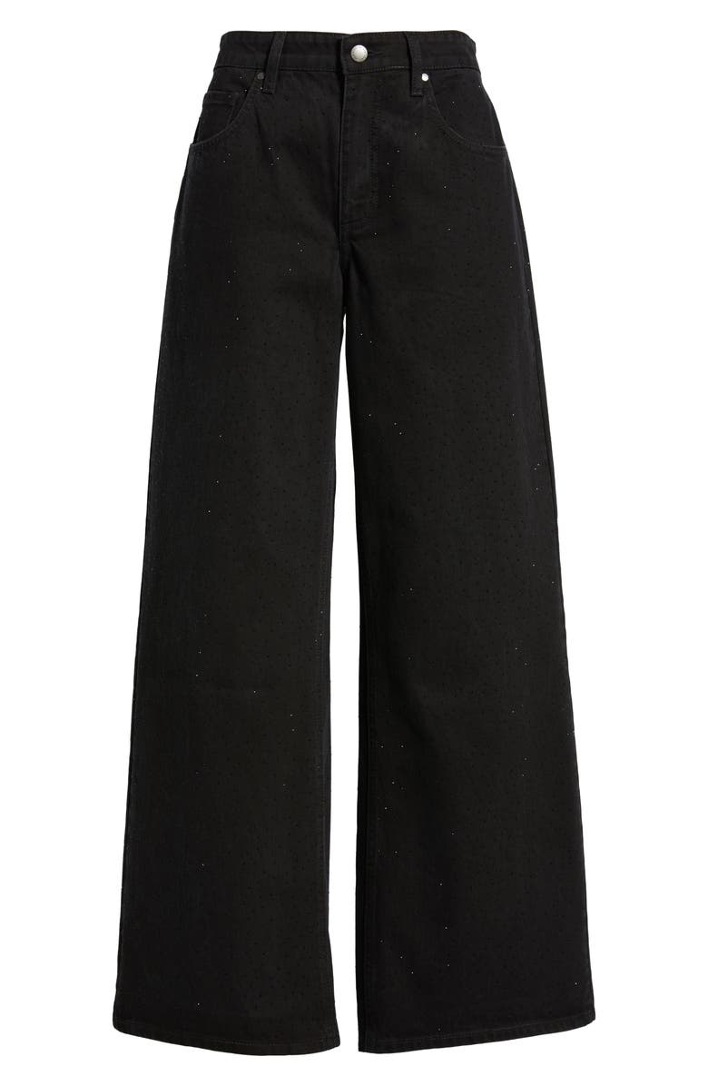 MANGO Libra Embellished Wide Leg Jeans, Alternate, color, Black Denim
