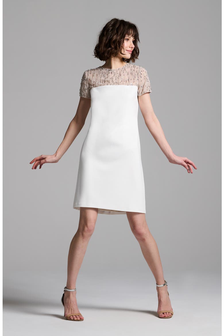 Crystal Illusion Stretch Crepe Cocktail Dress, Alternate, color, IVORY