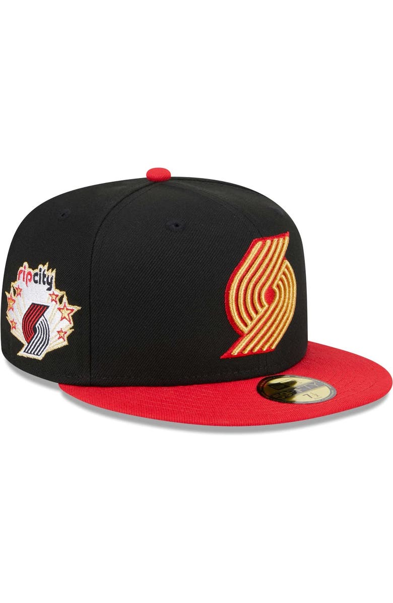 New Era Men's New Era Black/Red Portland Trail Blazers Gameday Gold Pop Stars 59FIFTY Fitted Hat, Main, color, 