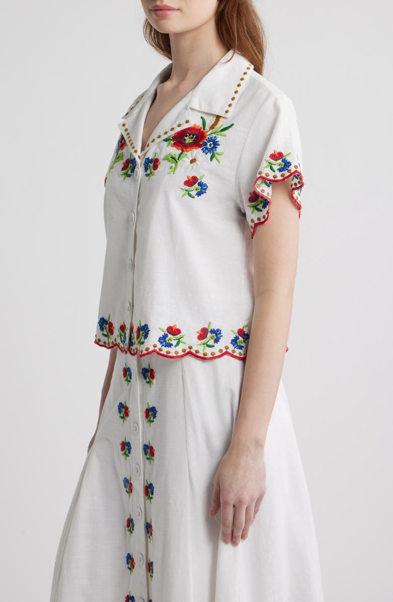 LOVE THE LABEL Vera Embroidered Crop Shirt, Alternate, color, May Morris Embroidery