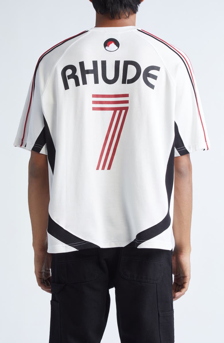 Rhude Lundun Soccer Jersey, Alternate, color, White / Black / Red 3113