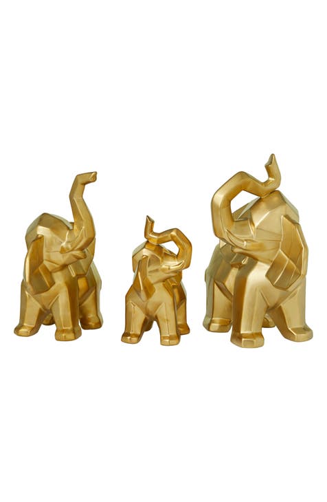 Goldtone Porcelain Glam Elephant Sculpture - Set of 3