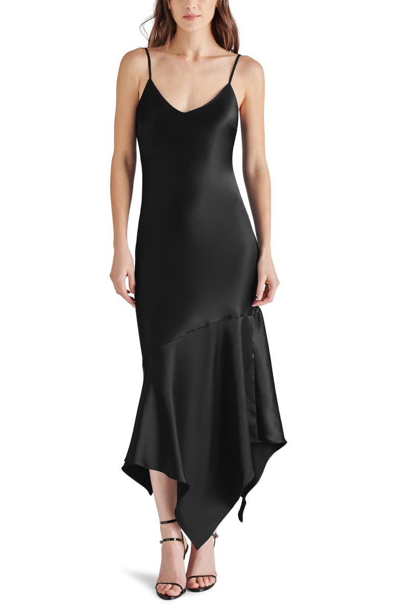 Steve Madden Lucielle Handkerchief Hem Satin Slipdress, Main, color,