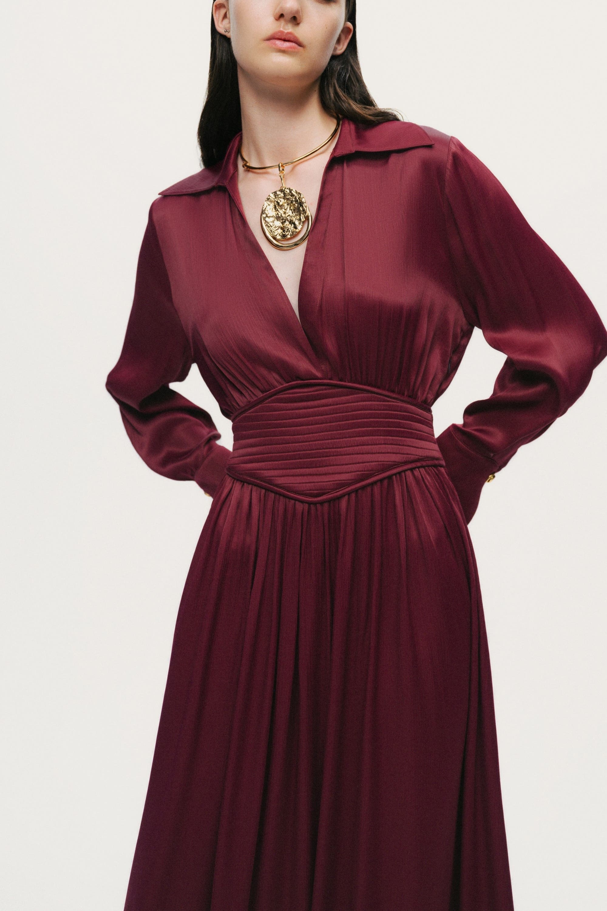 Plunging V-Neck Collared Midi Dress - image 2