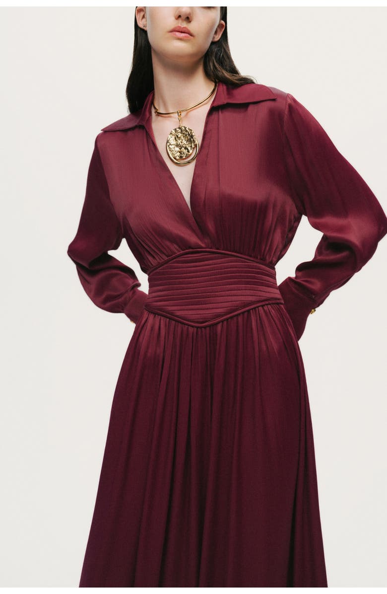 Nocturne Plunging V-Neck Collared Midi Dress, Alternate, color, Burgundy