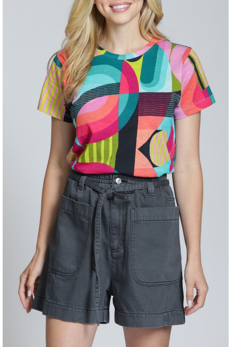 Abstract Print Short Sleeve Cotton T-Shirt, Main, color, TURQUOISE MULTI