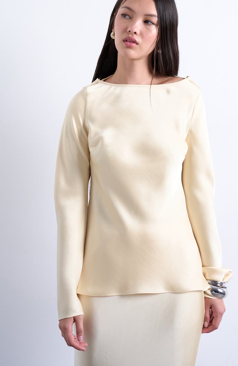 Topshop Satin Cowl Back Top, Main, color, Buttermilk