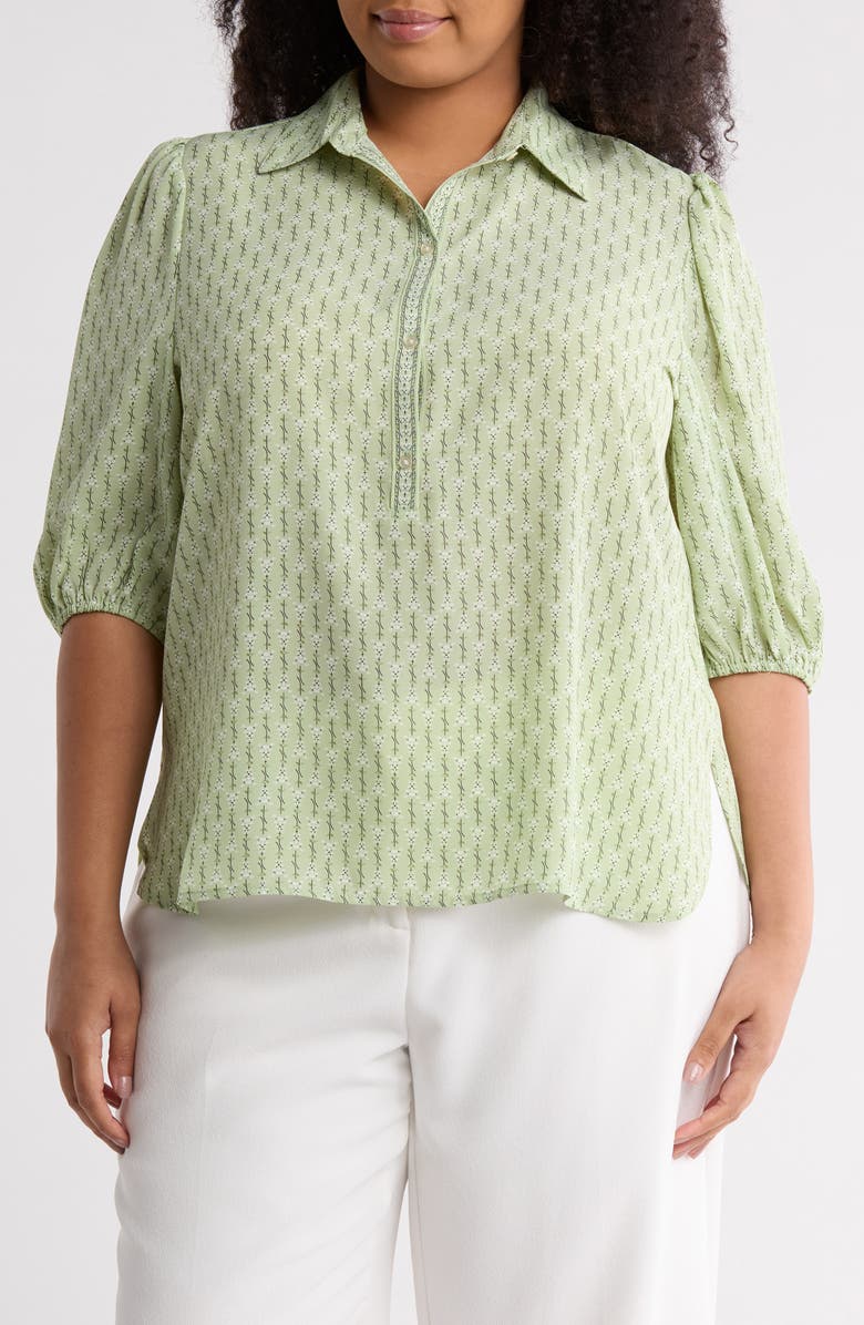 MAX STUDIO Placket Top, Main, color, Green Bellflower Geometric