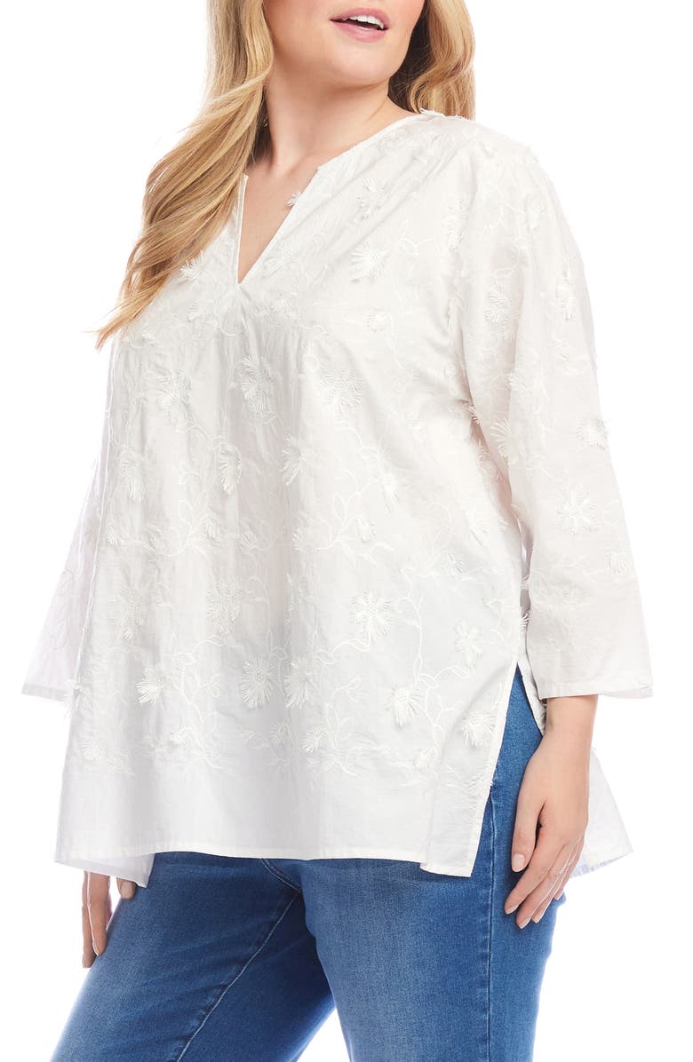 Karen Kane Floral Embroidered Cotton Tunic Top, Alternate, color, Off White