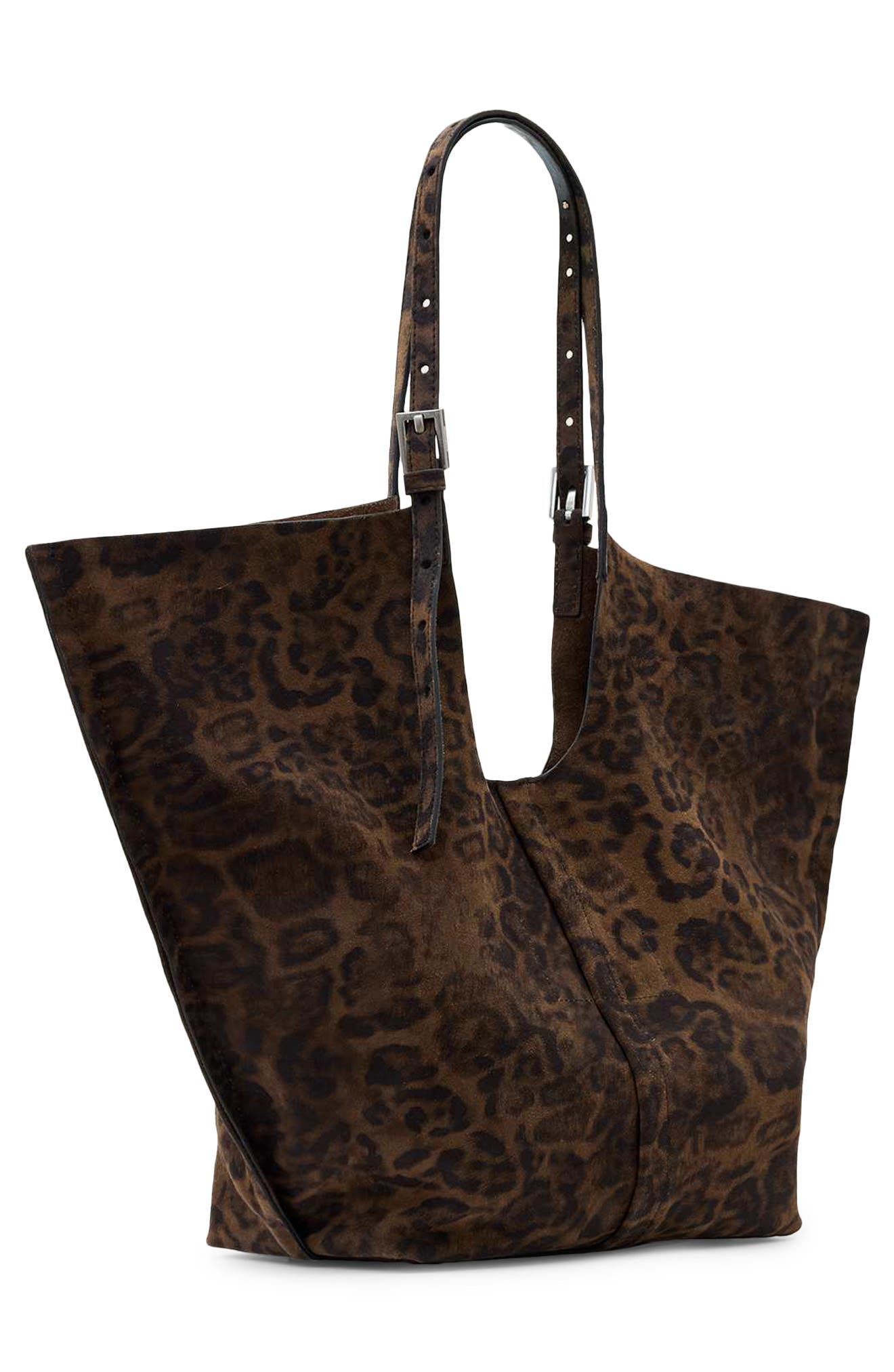 AllSaints Ara Leopard Print Leather Tote, Alternate, color, 