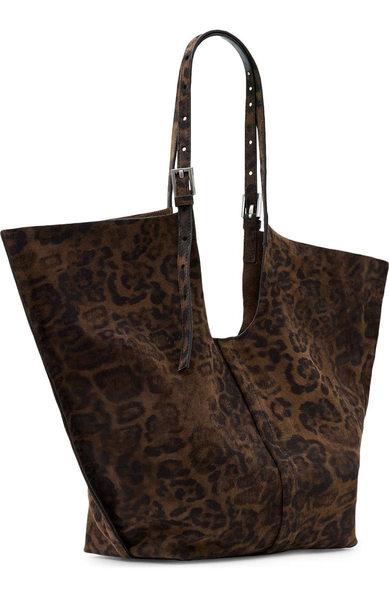 AllSaints Ara Leopard Print Leather Tote, Alternate, color,
