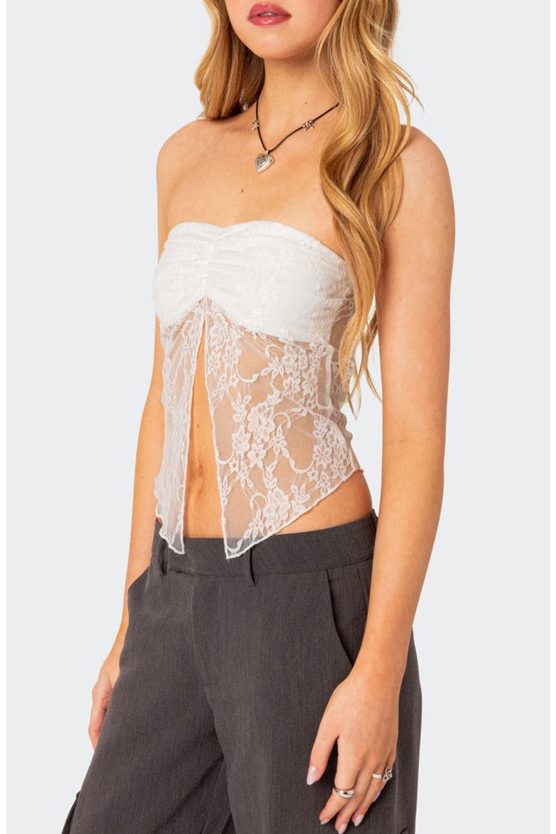Twilight Split Front Lace Strapless Top, Alternate, color, WHITE