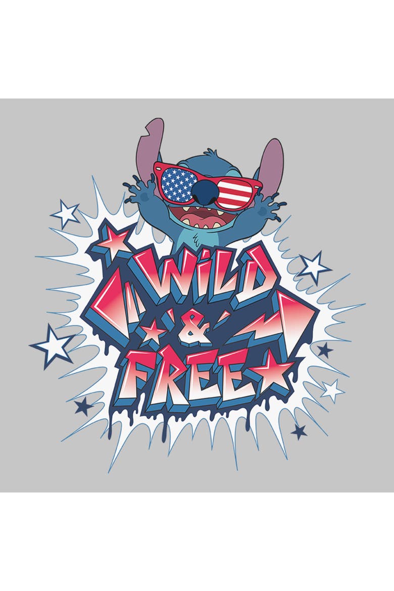 Juniors Lilo & Stitch Troublemaker Wild and Free T Shirt, Alternate, color, Athletic Heather