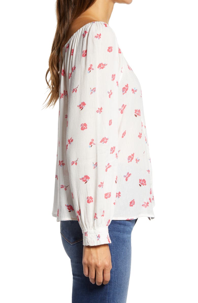 Caslon<sup>®</sup> Print Button Front Long Sleeve Top, Alternate, color,