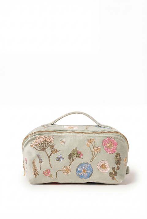 Pressed Flowers Velvet Open Flat Makeup Bag