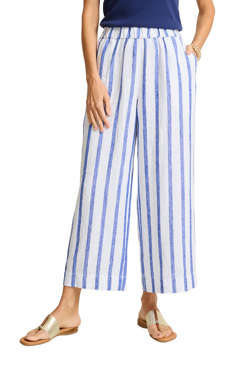 Tommy Bahama Isla Sol Two Palms Crop Wide Leg Linen Pants, Main, color, Cobalt Haze