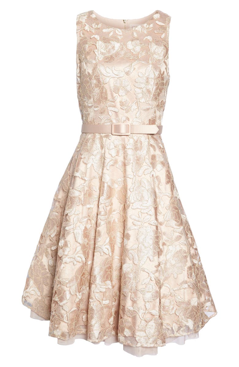 Eliza J Belted Lace Fit & Flare Dress, Alternate, color, 