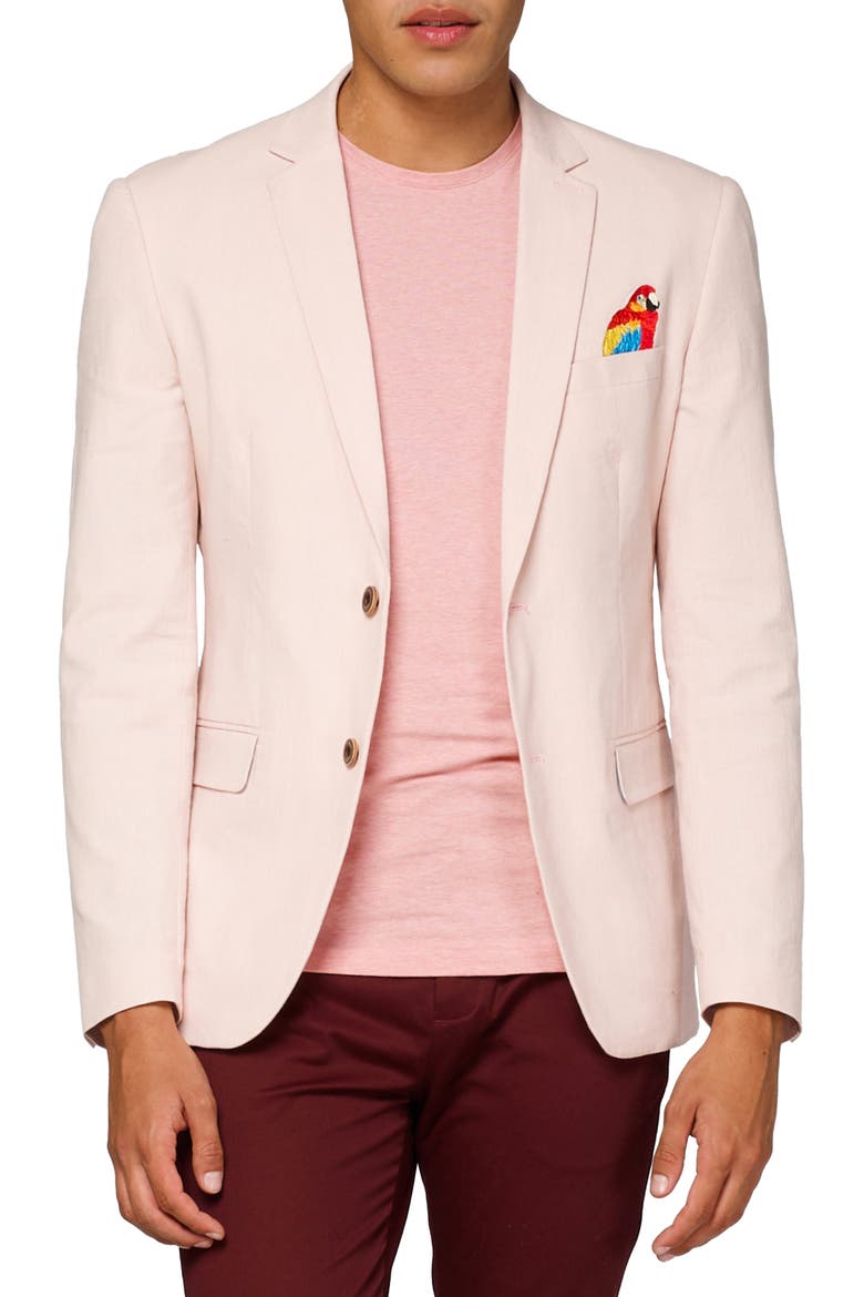 Deluxe Tropical Bird Embroidered Sport Coat, Main, color, PINK