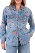 Billy T Embroidered Floral Garden Denim Shirt Jacket