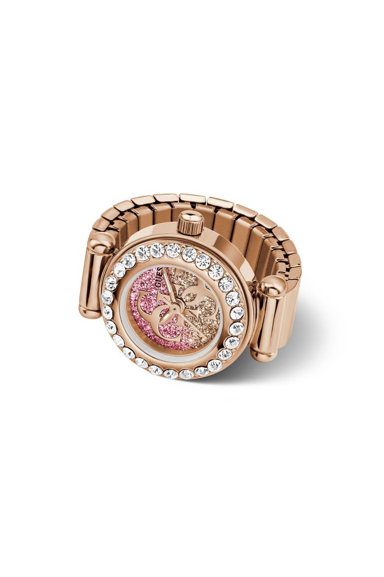 Crystal Dial Ring Watch, 18mm, Main, color, ROSE GOLD-TONE