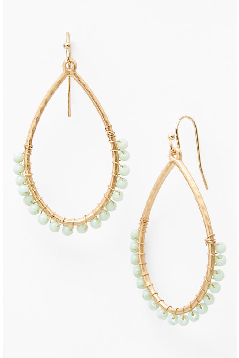 Wire Wrap Beaded Earrings, Main, color, MINT/ GOLD