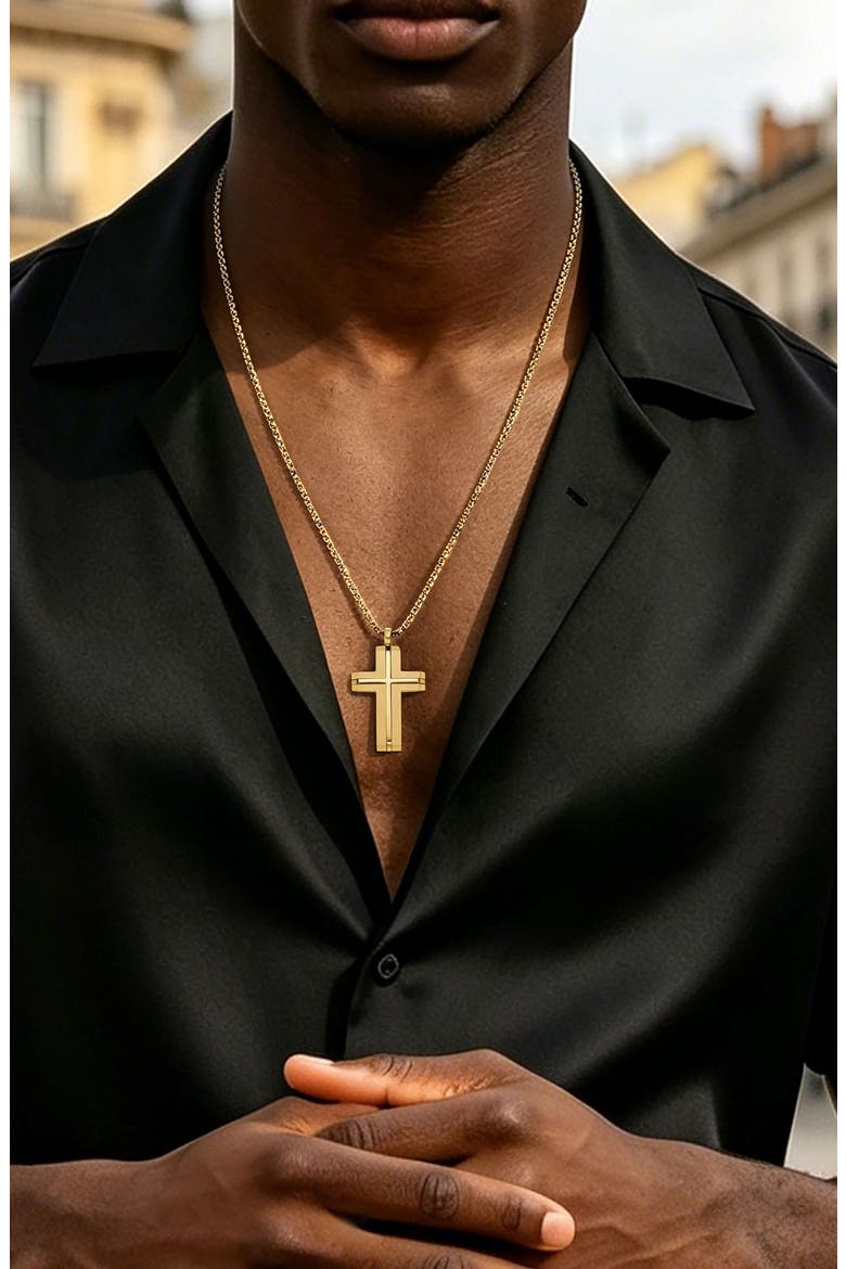 INLAY CROSS NECKLACE, Alternate, color, GOLD