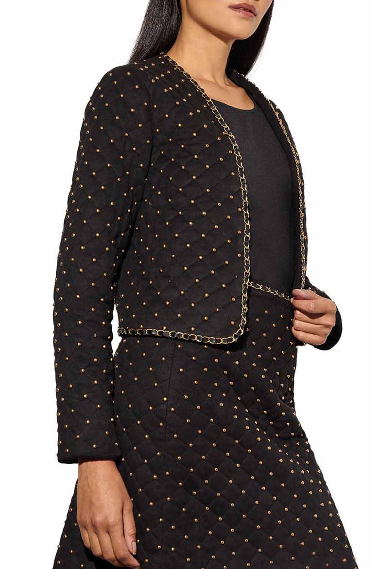 Quilted Stretch Faux Suede Jacket, Alternate, color, BLACK