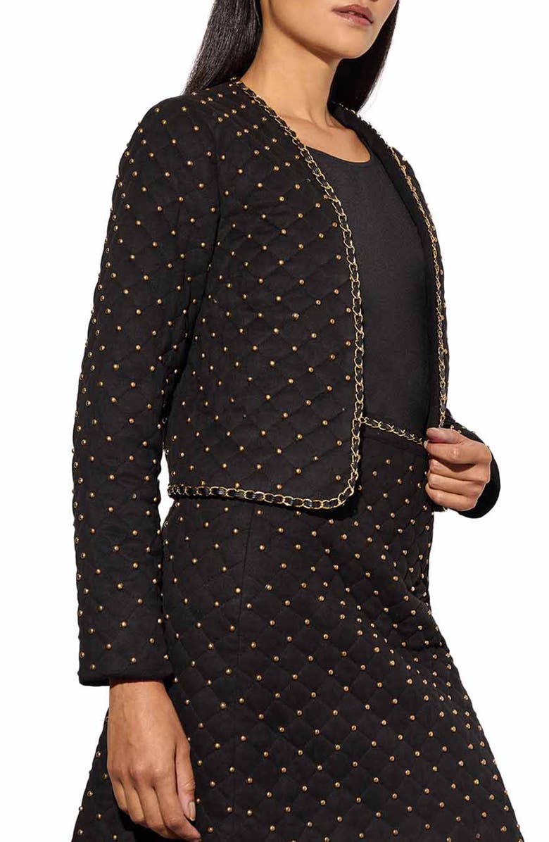 Ming Wang Quilted Stretch Faux Suede Jacket, Alternate, color, Black